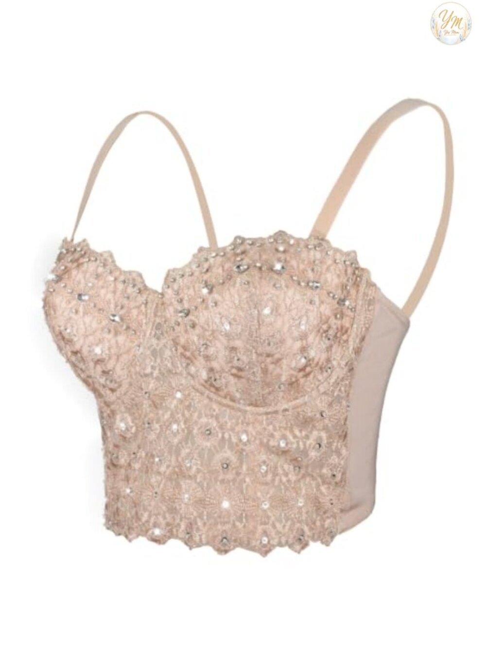 Lace Rhinestone Bustier Crop Top Mesh Corset Top Bra